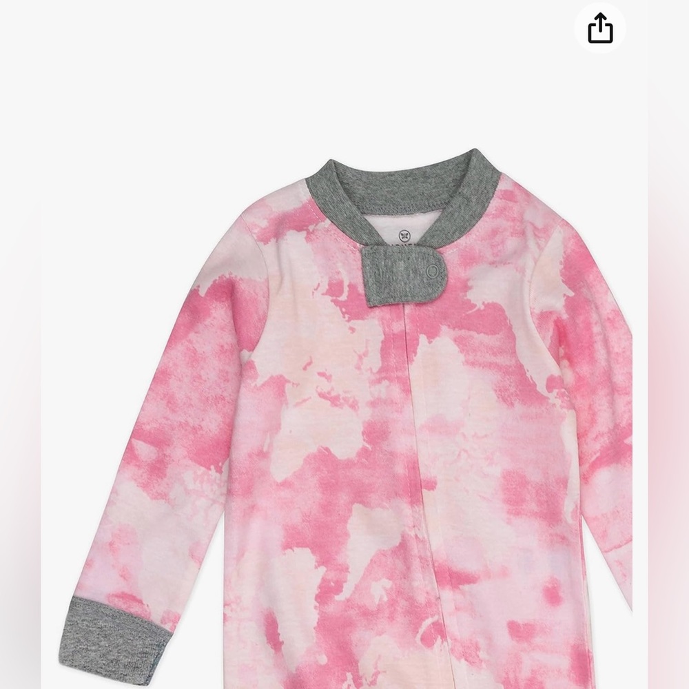 NWOT HonestBaby Non-Slip Footie PJ Rose Colior World watercolor pink tie dye 12m - Picture 2 of 6